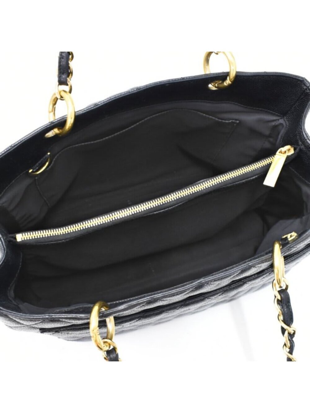 Chanel Gst Caviar Grand Shopping Tote Quilted Shoulder Bag Black Chain - Picture 8 of 10